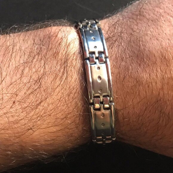 Macy’s Fine Men’s ID Bracelet – 8.5” Stainless Steel, Heavy Two-Bar Design - Picture 1 of 8